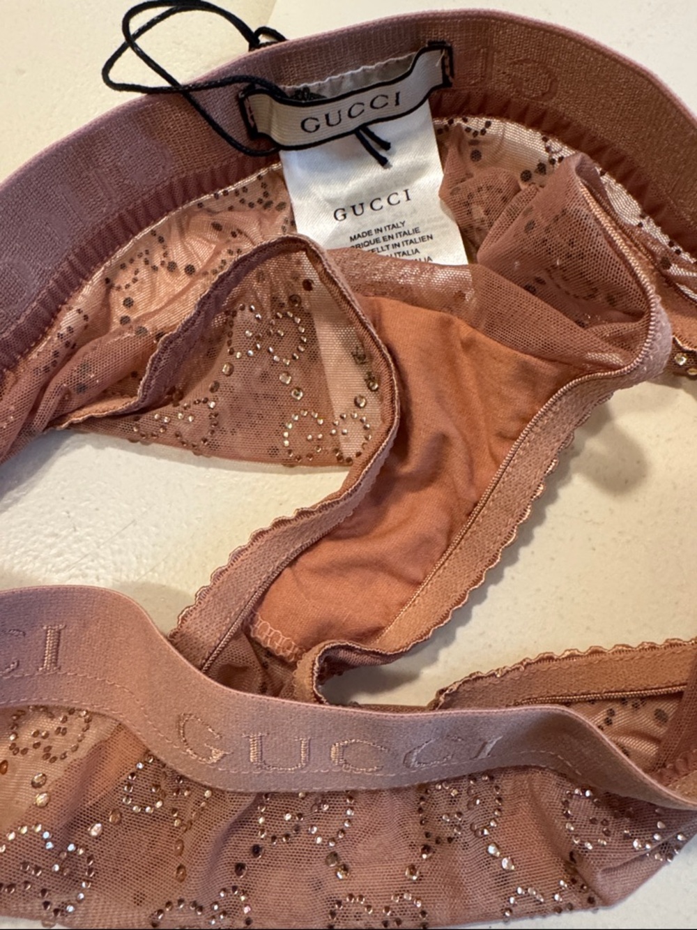 Gucci tulle Nude Blush Crystal panty Lingerie medium - Picture 3 of 5